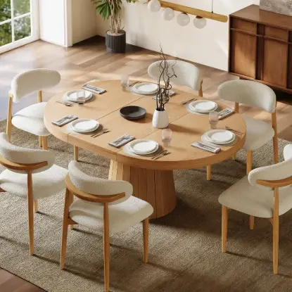 Dining Set 39"-55" Japandi Extendable Dining Table Natural with 6 Chairs