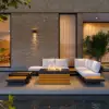 Tevara 120cm 5-Pieces Modular Teak Outdoor Sofa Set with Smokeless Fire Pit for 6 Person