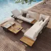 Tevara 120cm 5-Pieces Modular Teak Outdoor Sofa Set with Smokeless Fire Pit for 6 Person
