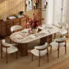 71" Oval Faux Travertine Dining Table Set with 6 Chairs