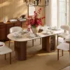 71" Oval Faux Travertine Dining Table Set with 6 Chairs