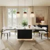 Aura 84" Rectangular Black Faux Travertine Sintered Stone Dining Table, Fluted Base, Seats 8
