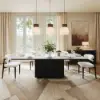 Aura 84" Rectangular Black Faux Travertine Sintered Stone Dining Table, Fluted Base, Seats 8