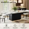 Aura 84" Rectangular Black Faux Travertine Sintered Stone Dining Table, Fluted Base, Seats 8