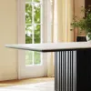 Aura 84" Rectangular Black Faux Travertine Sintered Stone Dining Table, Fluted Base, Seats 8