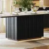 Aura 84" Rectangular Black Faux Travertine Sintered Stone Dining Table, Fluted Base, Seats 8