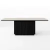 Aura 84" Rectangular Black Faux Travertine Sintered Stone Dining Table, Fluted Base, Seats 8