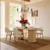 Modern 71" Oval Natural Faux Travertine Dining Table with Fluted Base & Storage