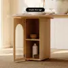 Modern 71" Oval Natural Faux Travertine Dining Table with Fluted Base & Storage