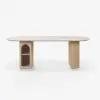 Modern 71" Oval Natural Faux Travertine Dining Table with Fluted Base & Storage