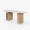 Modern 71" Oval Natural Faux Travertine Dining Table with Fluted Base & Storage
