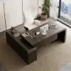 Chicent 71" L-shaped Smoked Brown Computer Desk with Cabinet Right Hand