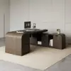 Chicent 71" L-shaped Smoked Brown Computer Desk with Cabinet Right Hand