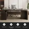 Chicent 71" L-shaped Smoked Brown Computer Desk with Cabinet Right Hand