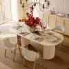 Modern 71" Oval Whitewash Faux Travertine Dining Table with Fluted Base & Storage