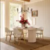 Modern 71" Oval Whitewash Faux Travertine Dining Table with Fluted Base & Storage
