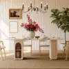 Modern 71" Oval Whitewash Faux Travertine Dining Table with Fluted Base & Storage