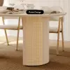 Modern 71" Oval Whitewash Faux Travertine Dining Table with Fluted Base & Storage