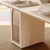 Modern 71" Oval Whitewash Faux Travertine Dining Table with Fluted Base & Storage