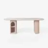 Modern 71" Oval Whitewash Faux Travertine Dining Table with Fluted Base & Storage