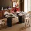 Picture of 71" Oval Faux Travertine Dining Table with Fluted Base & Storage, Seats 6