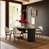 Picture of 71" Oval Faux Travertine Dining Table with Fluted Base & Storage, Seats 6