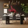Picture of 71" Oval Faux Travertine Dining Table with Fluted Base & Storage, Seats 6