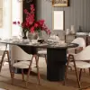 Picture of 71" Oval Faux Travertine Dining Table with Fluted Base & Storage, Seats 6