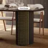 Picture of 71" Oval Faux Travertine Dining Table with Fluted Base & Storage, Seats 6