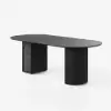 Picture of 71" Oval Faux Travertine Dining Table with Fluted Base & Storage, Seats 6