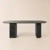 Picture of 71" Oval Faux Travertine Dining Table with Fluted Base & Storage, Seats 6