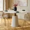 Modern 39" Round Faux Travertine Dining Table with Leather-Wrapped Base, Seats 2