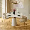 Modern 39" Round Faux Travertine Dining Table with Leather-Wrapped Base, Seats 2