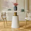 Modern 39" Round Faux Travertine Dining Table with Leather-Wrapped Base, Seats 2