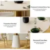 Modern 39" Round Faux Travertine Dining Table with Leather-Wrapped Base, Seats 2