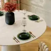 Modern 39" Round Faux Travertine Dining Table with Leather-Wrapped Base, Seats 2