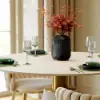Modern 39" Round Faux Travertine Dining Table with Leather-Wrapped Base, Seats 2