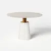 Modern 39" Round Faux Travertine Dining Table with Leather-Wrapped Base, Seats 2