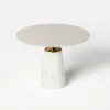 Modern 39" Round Faux Travertine Dining Table with Leather-Wrapped Base, Seats 2