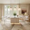 Aura 84" Rectangular Whitewash Faux Travertine Sintered Stone Dining Table, Fluted Base, Seat 8