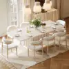 Aura 84" Rectangular Whitewash Faux Travertine Sintered Stone Dining Table, Fluted Base, Seat 8