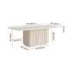 Aura 84" Rectangular Whitewash Faux Travertine Sintered Stone Dining Table, Fluted Base, Seat 8