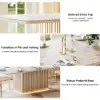 Aura 84" Rectangular Whitewash Faux Travertine Sintered Stone Dining Table, Fluted Base, Seat 8