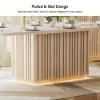Aura 84" Rectangular Whitewash Faux Travertine Sintered Stone Dining Table, Fluted Base, Seat 8