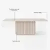 Aura 84" Rectangular Whitewash Faux Travertine Sintered Stone Dining Table, Fluted Base, Seat 8