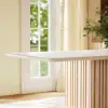 Aura 84" Rectangular Whitewash Faux Travertine Sintered Stone Dining Table, Fluted Base, Seat 8