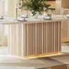 Aura 84" Rectangular Whitewash Faux Travertine Sintered Stone Dining Table, Fluted Base, Seat 8