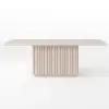 Aura 84" Rectangular Whitewash Faux Travertine Sintered Stone Dining Table, Fluted Base, Seat 8