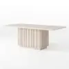 Aura 84" Rectangular Whitewash Faux Travertine Sintered Stone Dining Table, Fluted Base, Seat 8