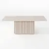 Aura 84" Rectangular Whitewash Faux Travertine Sintered Stone Dining Table, Fluted Base, Seat 8